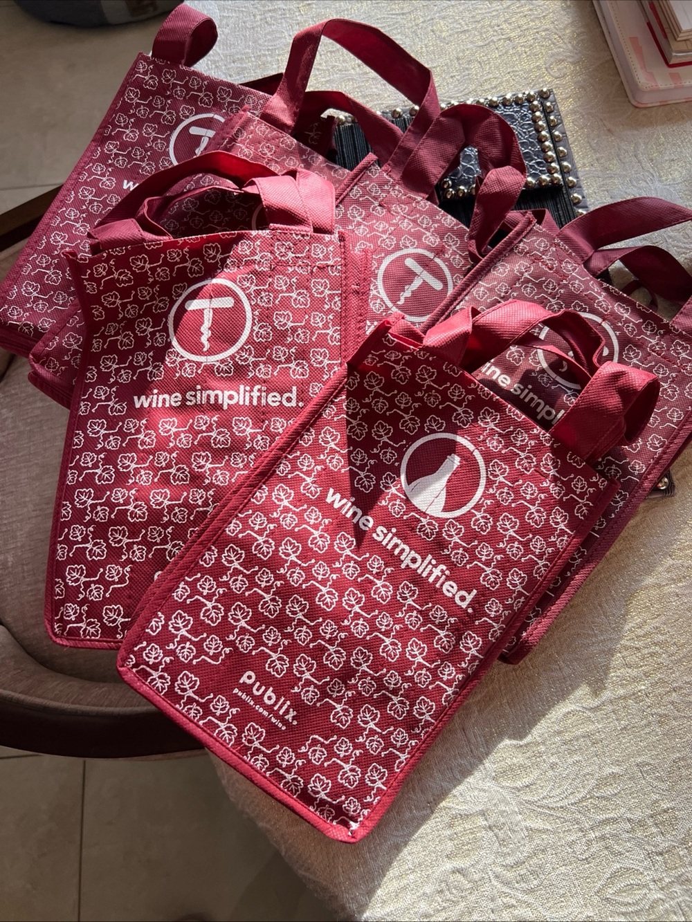 6x Publix Red Wine Tote Bag - 'Wine Simplified' Reusable Bottle Carrier